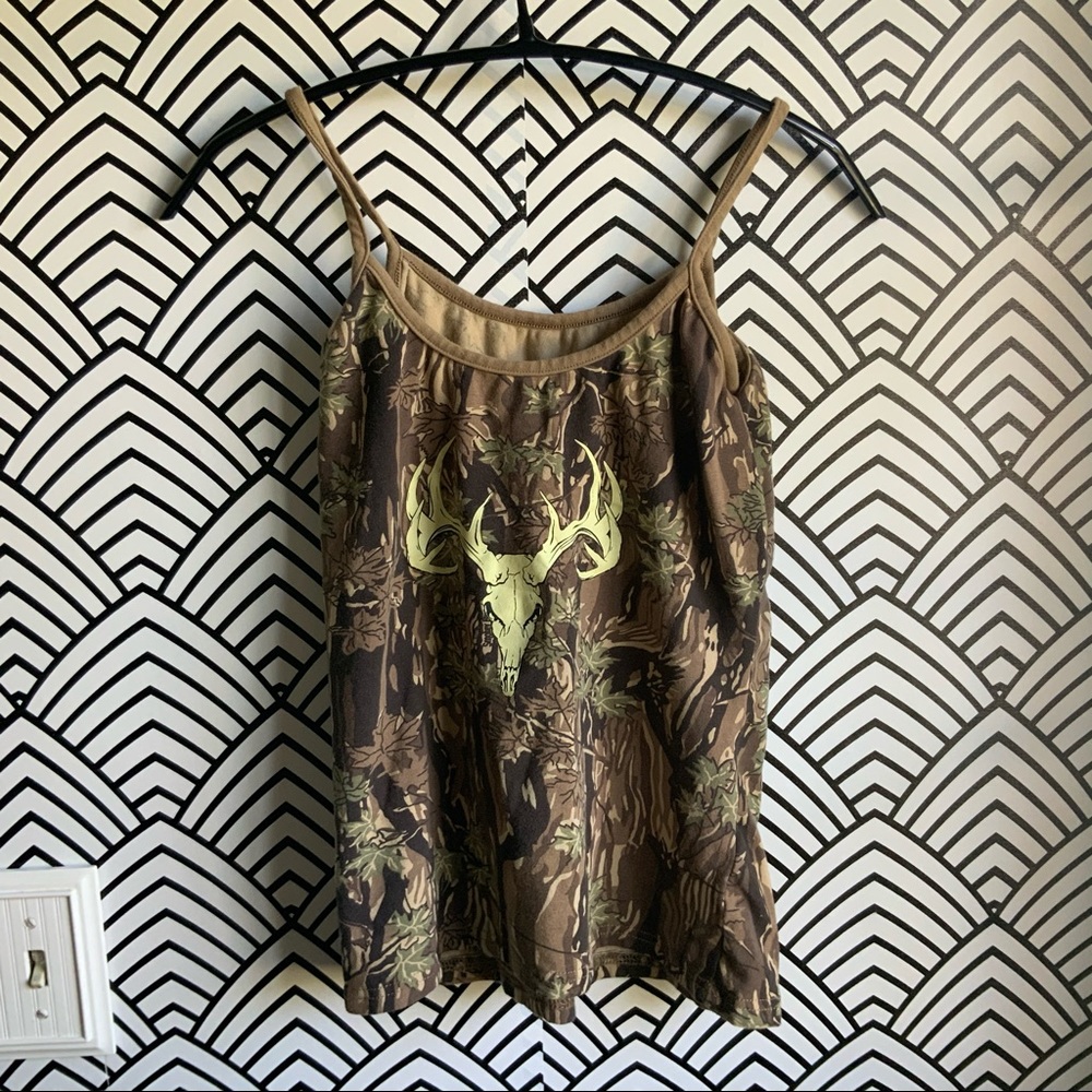 Camouflage Rothco tank top large stretch steer antlers y2k
